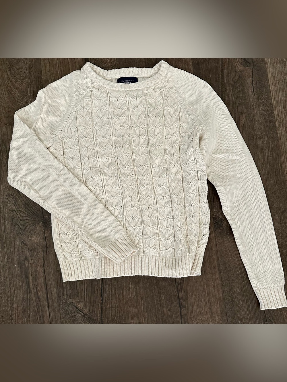 Lands' End Women's Cream Cable Crewneck Sweater